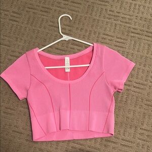 Pink Cropped Ribbed Top
